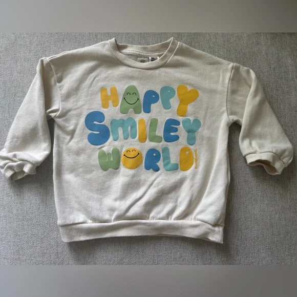 H&M Toddler Boy Smiley World Sweatshirt Set Cream and Multicolor 3T - Picture 3 of 7